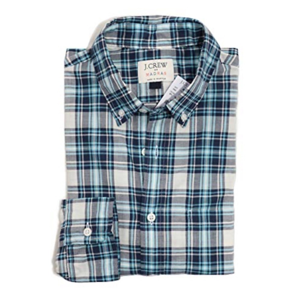 J.Crew Madras Plaid Button Down Shirt Mens XL Blue Teal Cotton G4134